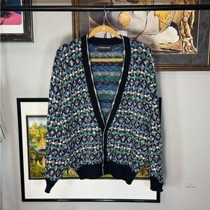 Vintage Men's Multicolor Patterned 90s Cardigan Sweater